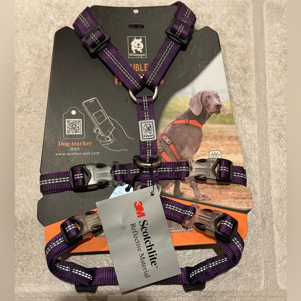 Winhyepet Waterproof Fabric‎ & Nylon Double H Dog Harness Purple Size Small New
